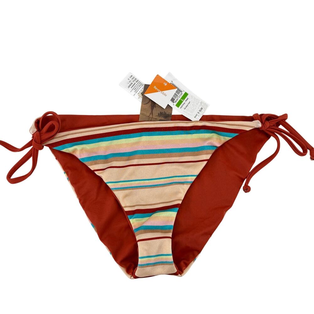 Reef Festival Tribe Stripe Reversible Tie Side Bikini Bottom Size L Made in USA